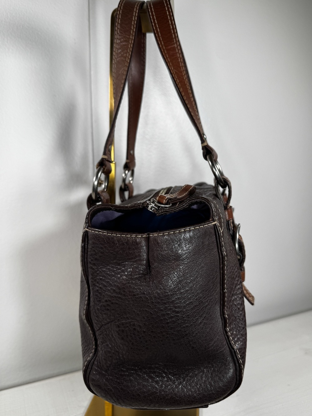 ๐ Coach Soho Buckle Satchel Pebbled Leather Brown Shoulder Bag Y2K - Picture 2 of 11